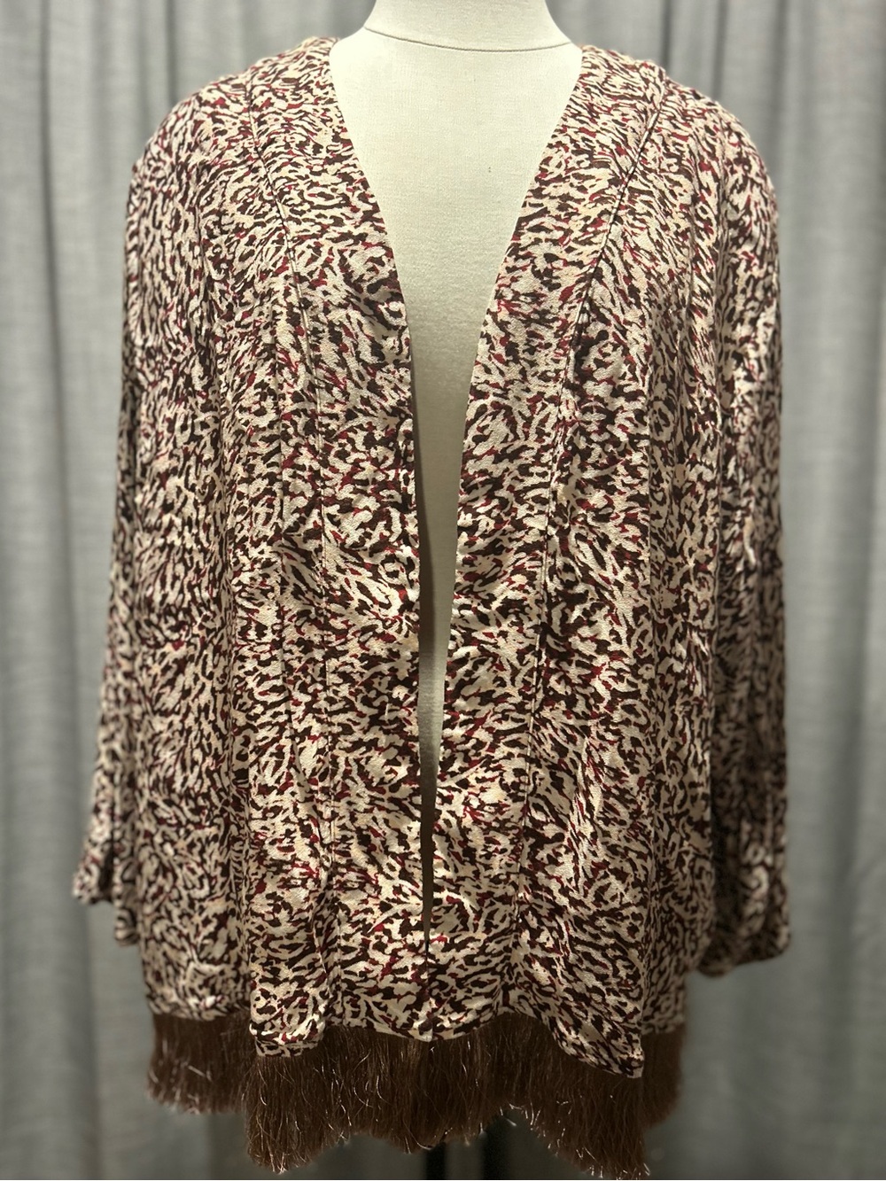 Jessica Simpson Cream, Brown & Burgundy Open Fringe Cardigan